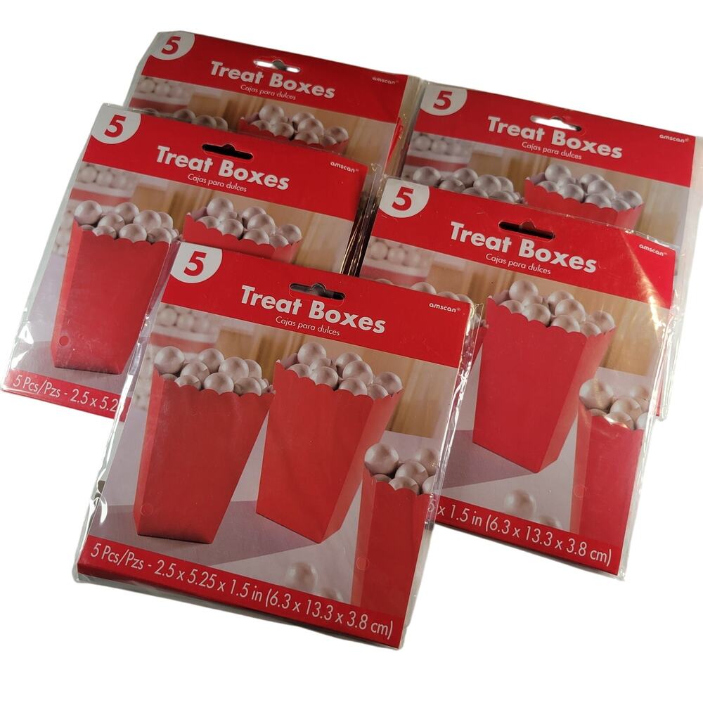 25 Red Treat Boxes Candy, Party Favors  5 Packs of 5, Birthday Christmas